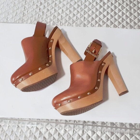 NWOT Michael Kors brown leather slingback clog heeled mule - Picture 9 of 13